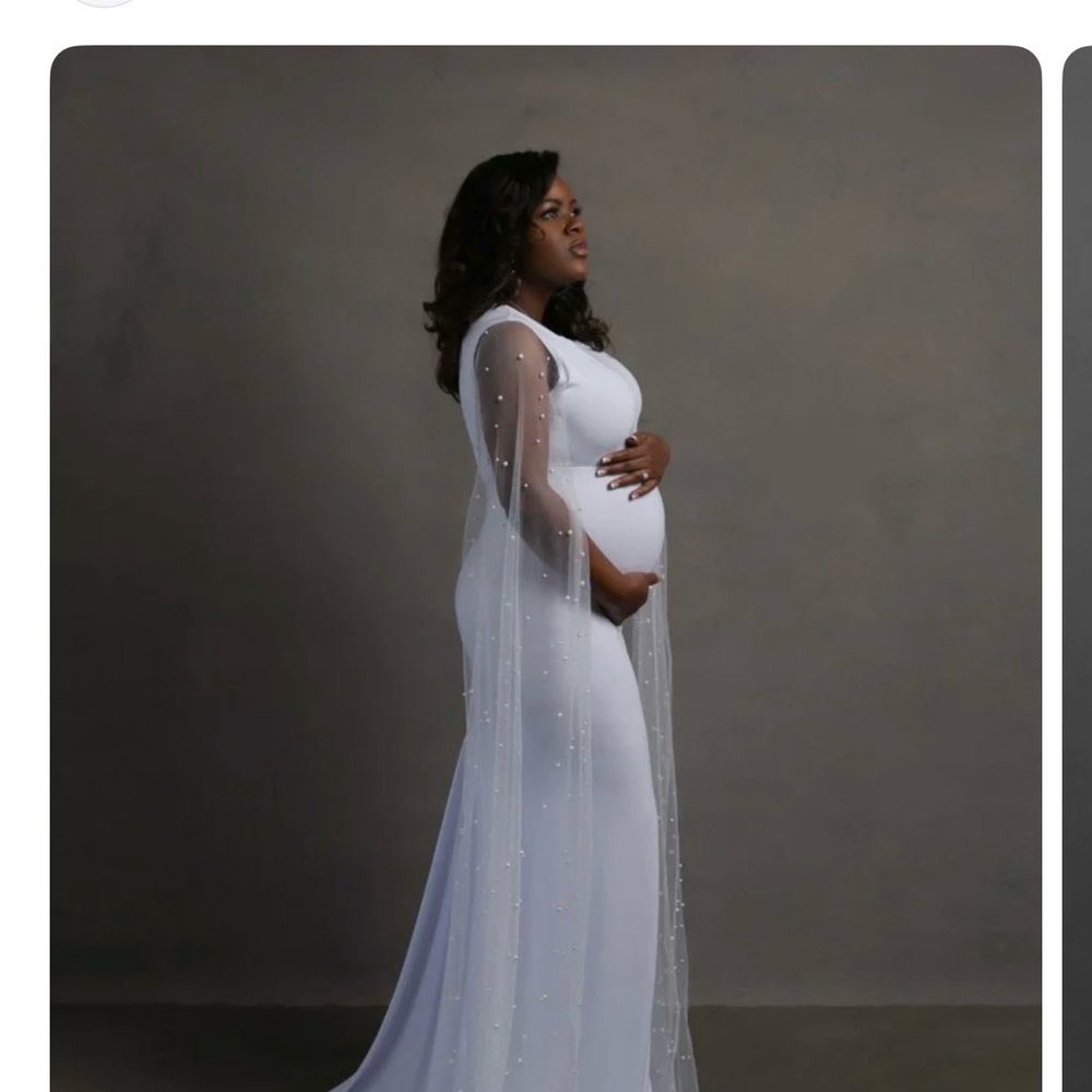 Elegant Black Maternity Gown with Sheer Overlay